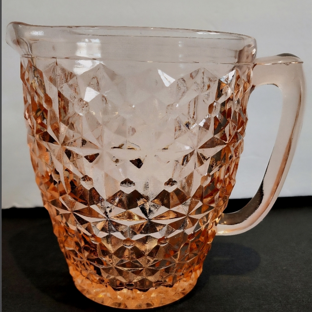Vntg Depression Pink Glass Pitcher